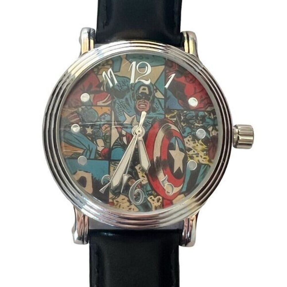 MARVEL COMICS Watch Captain America Retro Leather Band & New Battery 8.5 in - Picture 1 of 13
